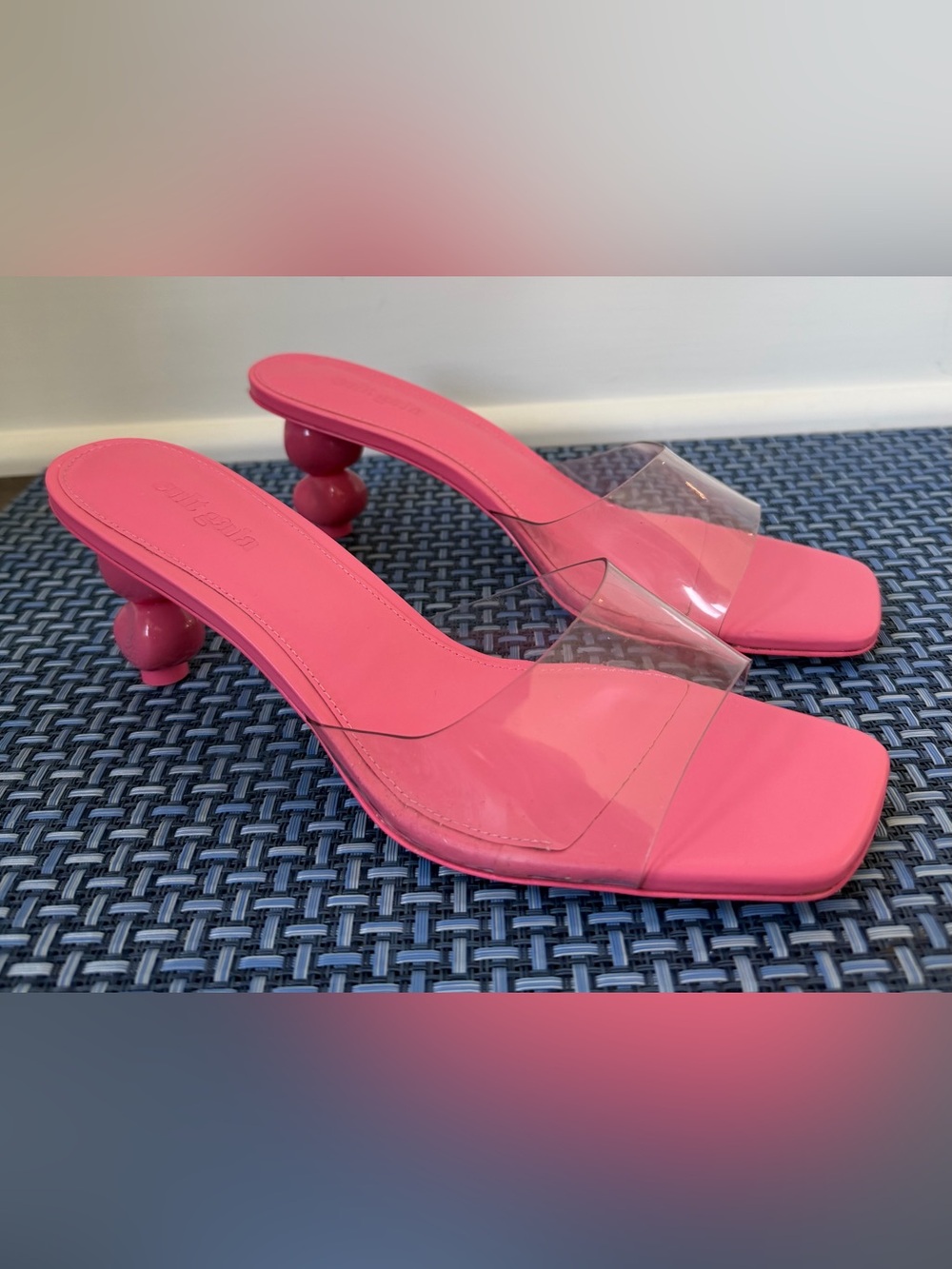 Cult Gaia Women's Hot Pink PVC Strap Heeled Slides
